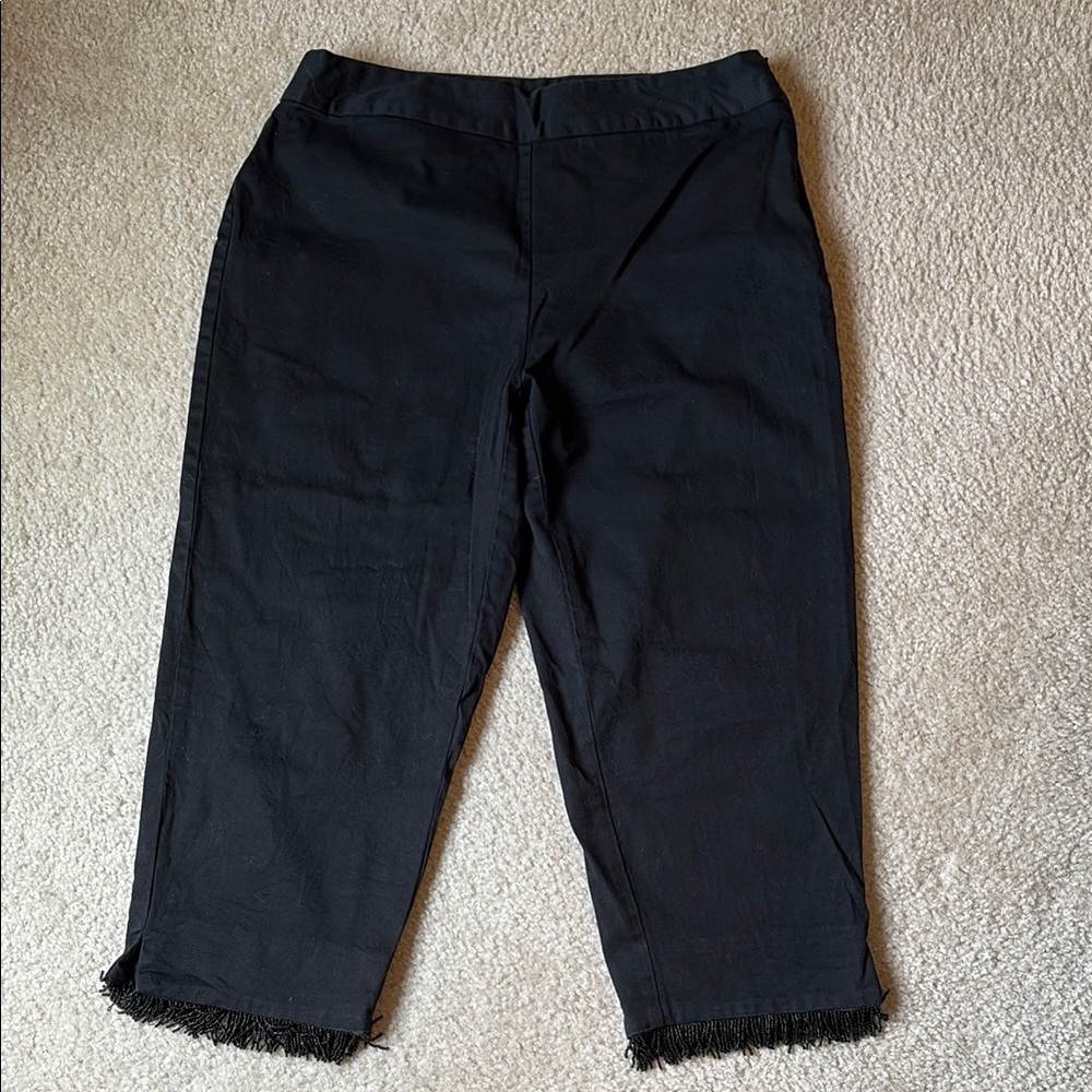 Women’s Black Capri Pants with Fringe Hem and side zipper